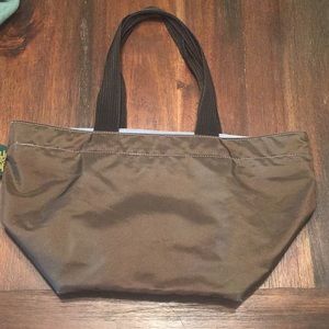 Herve’ Chapelier brow/baby blue nylon medium tote